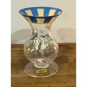Lenox Hand Painted Glass Vase Butterfly Dragonfly Ladybug Floral Pedestal